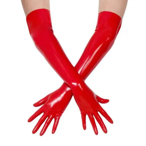 House Of Dasein Black Red Pink Latex Long Gloves Fetish Clothing Bdsm Kink Dominatrix Mistress - Red - Xl