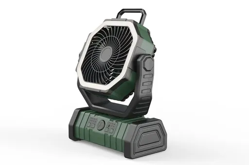 Portable Camping Fan with Light Large Capacity Outdoor Rechargeable Tent Fan - Army Green