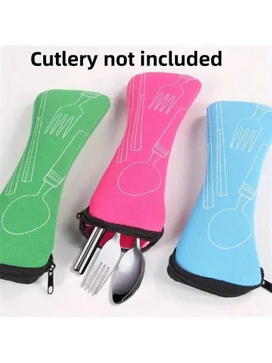 3pc Airtight Portable Fabric Cutlery Organizer Bag Zipper Utensil Case For Forks Spoons Chopsticks For Camping Picnic School Office Home Travel Storage