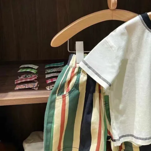 Yeon Bei Man Boys Cotton 2-Piece Summer Short Sleeve Striped Pants 100cm