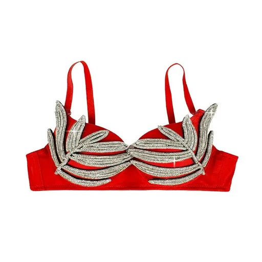 House Of Dasein Evening Dress Party High Design Silver 3D Rhinestone Shaping Bra Outerwear - Red - 36B/80