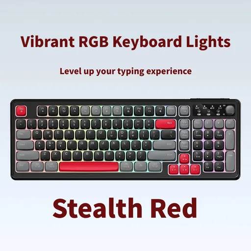 RGB Backlit Wired Mechanical Gaming Keyboard, 104 Keys Full Size Hot Swappable Keyboard with Aluminum Base, Noise Absorbing Foam, Tactile Brown Switch, Programmable Keys & Volume Knob for PC Mac,Stealth Red