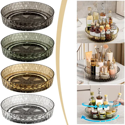 Multipurpose Lazy Susan Organizer - 360 Rotating Spice Rack Turntable for Kitchen Cabinet Storage & Table Top Display White