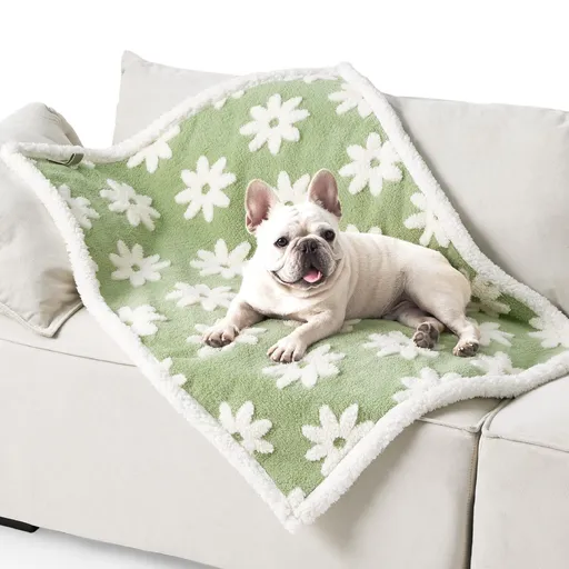 75 x 100 CM Waterproof Soft Sherpa Fleece Pet Blanket (Green Floral) - Reversible Thickened Furniture Protector for Dogs & Cats