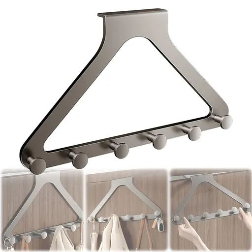 Over Door Hooks, No Drill Silent Use 6 Hooks for Towels & Clothes, Modern Matte Metal 16.3 inch (beige, Regular)