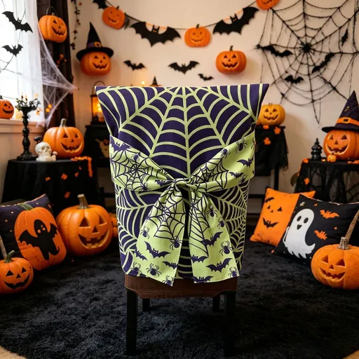 Halloween Dining Chair Slipcover Spooky Chair Back Covers Stretchable Washable Chair Protective Covers for Dining Room Kitchen Office Hotel Seat Decor - G - Size 4Pack