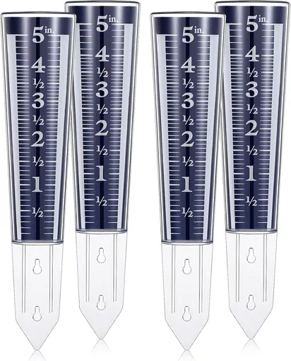 4 Pcs 5 Inch Capacity Rain Gauge Outdoor Easy to Read Acrylic Gauges Measure and Monitor Precipitation Magnifying Scale Numbers for Garden Yard Field Lawn (Blue) Blue -