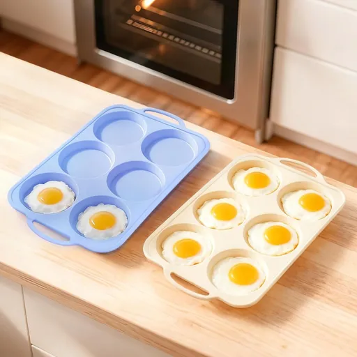 Silicone Egg Pan Oven: 2 Packs 4 Inch Silicone Pancake Pan 6 Cup with Handles - Nonstick Egg Griddle Mold for Baking Eggwich Breakfast Sandwiches Burgers - for Family Office-worker Homemade