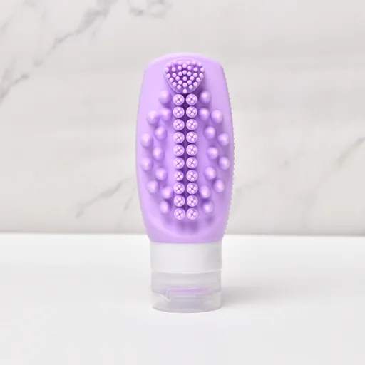 Purple Travel Silicone Refillable Bottle Set – Multi-Functional Soft-Squeeze Dispenser with Built-in Brush (3-Pack)