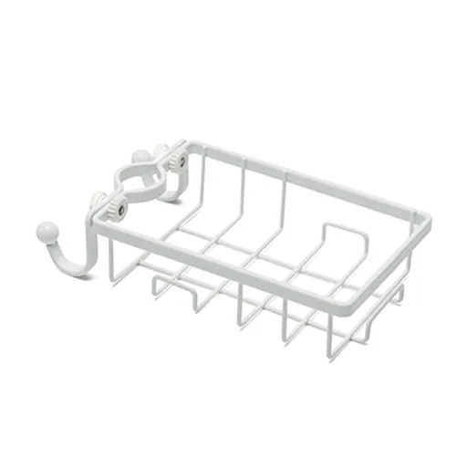 Pot and Pan Organizer Bathroom Organizer Shelves Double Hook Faucet Rack Kitchen Sink Sponge Rag Storage Rack Bathroom (White)