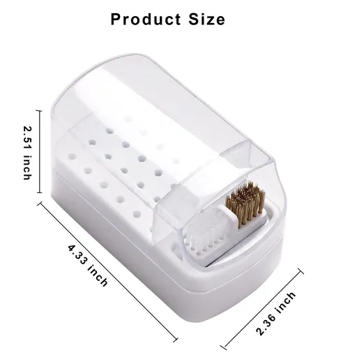 2 in 1 Nail Drill Bits Holder & Nail Drill Bits Cleaning Brush Case,30 Holes Dustproof Nail Art Drill Bits Stand Display (White)