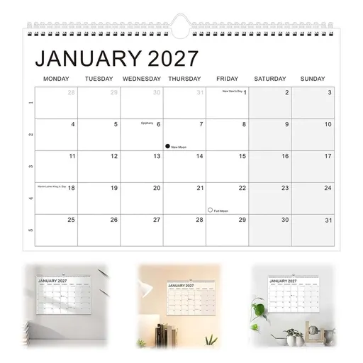 2027-2028 Wall Calendar, 18 Month Coil Bound Monthly Calendar with Large Writing Space and Notes, Moon Phase Holiday Planner for Home Office Family Schedule Organization and Work Planning