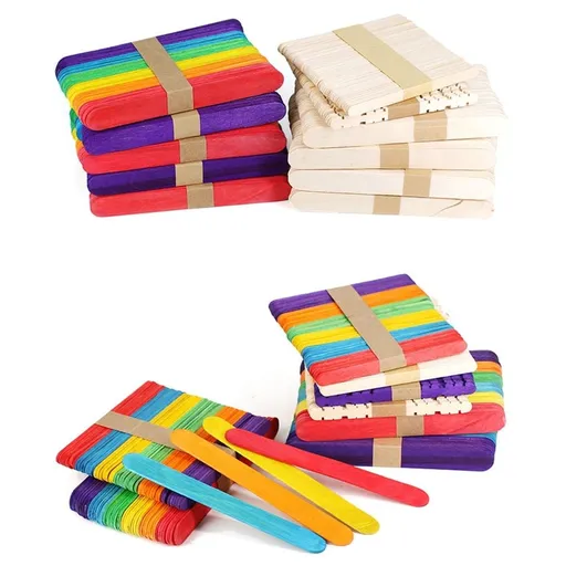 50-Pack Colored Wood Craft Sticks Assorted Colors with Smooth Finish for Classroom and Projects