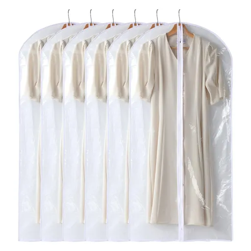 Garment Bags for Hanging Clothes, 6 PCs All Clear Garment Bag, Plastic Dustproof Suit Bag, Coat Protector Zippered Garment Covers