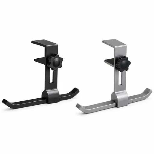2 pack Black and Grey Aluminium Desk Edge Hook - Adjustable Clamp-On Bag Hanger For School And Office - Space Saving Storage Solution