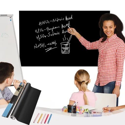 Chalkboard Wall Sticker Roll 18x79in - Blackboard Contact Paper Self Adhesive Removable - DIY Chalk Wallpaper for Home Classroom Office Kitchen Decor - Includes 5 Chalks