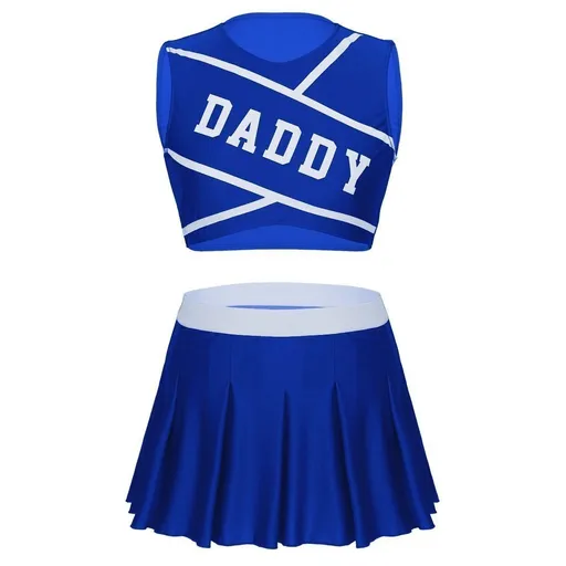 House Of Dasein Daddy Cheerleader Crop Top Outfit Ddlg Littles Costume - Royal Blue - Xxl