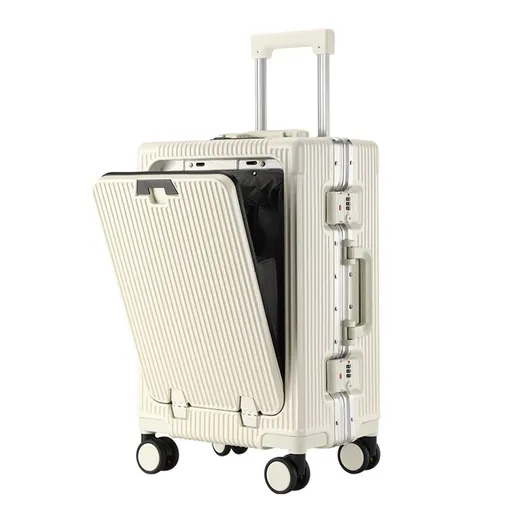 Carry on Suitcase Lightweight Travel Cabin Suitcase Suit Cases Zipperless Luggage 20 Inch with Laptop Compartmen Wheels Cup Holder - Beige - Size 20in