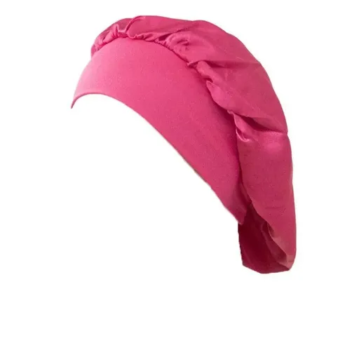 Sleeping Bonnet Hair Wrap Silk Satin Cap Women Elastic Night Soft Hat Headwear - Rose Red