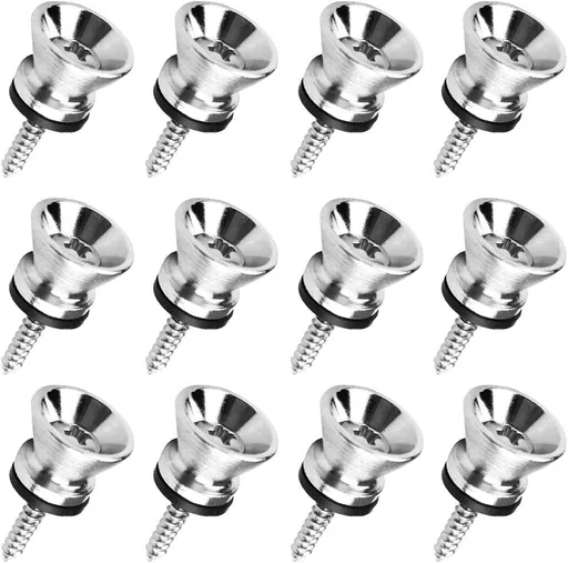 12pcs Guitar Strap Locks Metal Strap Buttons Metal End Pins Flat Head for Acoustic Classical Electric Guitar (Pack of 12) (Silver)
