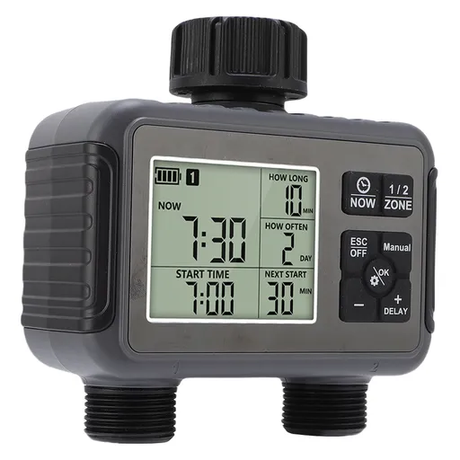 Automatic Irrigation Timer LCD Display 3/4-1/2 Inch Faucet 2 Zone Watering Timer for Outdoor Garden Courtyard