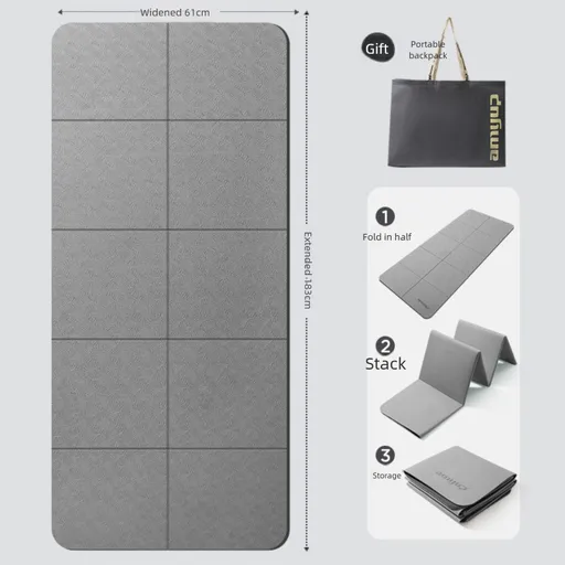 Grey Foldable Yoga Mat - Portable Thick Non-Slip Fitness Exercise Mat for Home Gym and Travel
