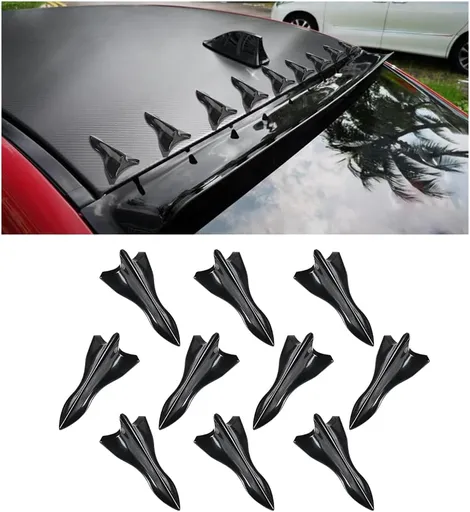 10 Piece Car Diffuser Shark Fin Kit Auto Air Vortex Generator Decoration Self-Adhesive Black