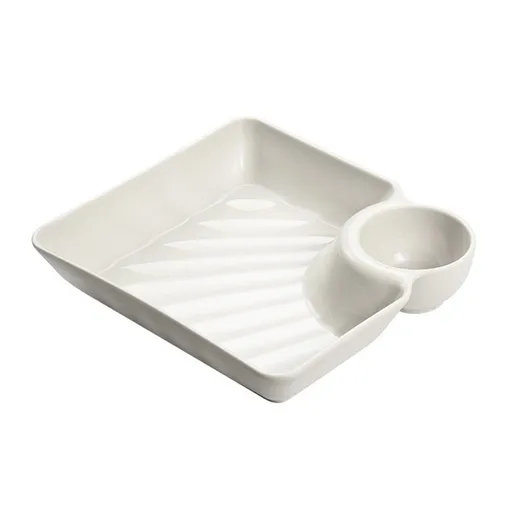 2pcs Plastic Dumpling Plates with Sauce Compartment Square Serving Plates with Sauce Holder Serving Platter Tray for Party