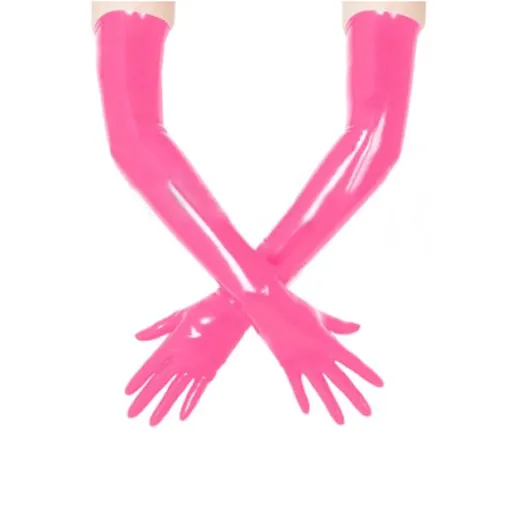 House Of Dasein Black Red Pink Latex Long Gloves Fetish Clothing Bdsm Kink Dominatrix Mistress - Pink - Xl