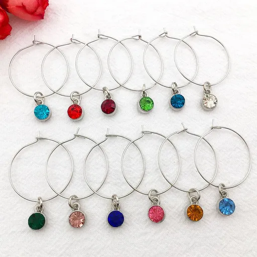 8Pcs Colorful Crystal Wine Glass Charms Markers Tags Champagne Cocktails Wine Glass Decorations Hanging Ring Identifier