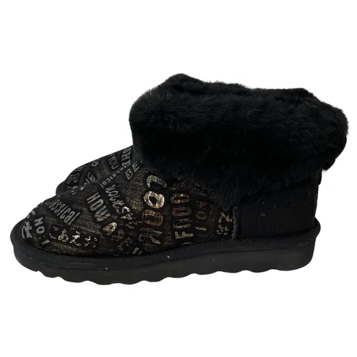 Womens Australian Sheepskin Wool Fur Mini UGG Ankle Boots in Gold Black