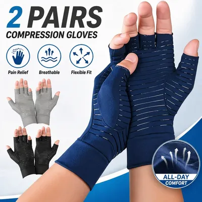 Compression Copper Arthritis Gloves Hand Wrist Brace Finger Pain Relief Support(Black/Blue)