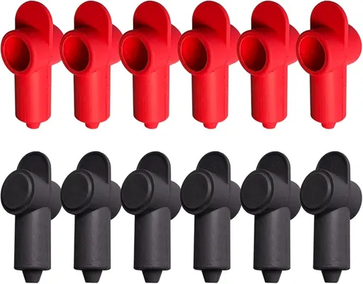 12 Pcs Silicone 1/4", 5/16" Stud Terminal Covers, Flexible Post Terminal Cover Protector Boot for Battery Power & Ground Junction Block Post, Fits 16-6 Gauge Wire (Red & Black)