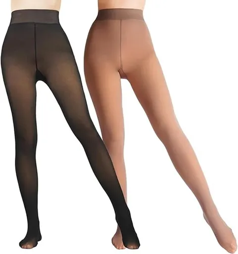 2-Pack Women's Thermal Leggings with Fleece Lining - High-Waisted Faux Sheer Tights - Lightweight - Extra Thick - Warm - Women's Leggings - Size M (110-140 lbs)