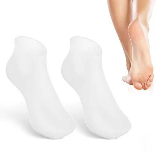 Silicone Moisturizing Socks Spa Pedicure Silicone Socks Foot Care Soft Gel Socks Anti Slip Beach Protective Socks(1 Pair White)