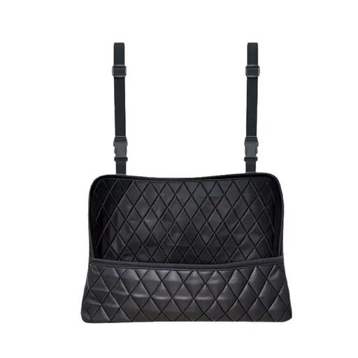Car Net Pocket Handbag Holder Between Seats, Luxury Quilted Purse Car Organizer With 2 Extra Pockets For Storage, Black