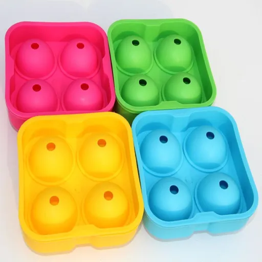 Silicone 4 Ball Ice Trays - Easy Fill & Release Flexible Ice Trays w/Spill Resistant Design - Perfect For Craft Cocktails, Whiskey