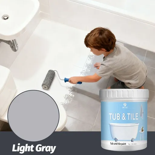 Tub & Tile Paint: Waterproof, Non-Slip, Eco-Friendly for Ceramic Surfaces – Ideal for Bathrooms, Kitchens, Showers, Tiles, Sinks, Countertops, Bathtubs, Floor Tiles, and DIY Home Renovation - Light Gray - Size 500g