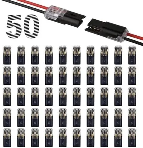 50PCS Push-in Wire Connector D1 D2 D3 Terminal Blocks, No Soldering Needed - Black - D2
