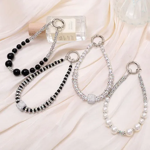 Pearls Phone Lanyard Wrist Strap 3Pack Beads Short Wristlet Beaded Phone Charms Lanyards For Purse Keys ID Badges