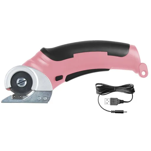 Cordless Electric Scissors, Cardboard Cutter with Safety Lock Electric Mini Cutter Power Rotary Scissors for Leather Felt Rug Box with Storage Box Pink