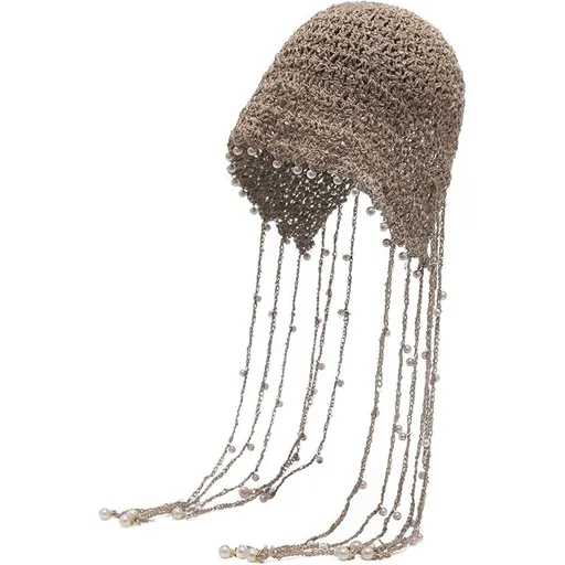 Women's crochet loose brimless cap, hand woven soft cap, spring, summer, autumn, winter with Tassel Handmade Knit Cap（khaki）