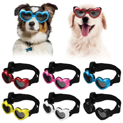 Dog Sunglasses Small Breed,UV Protection Dog Sunglasses with Adjustable Strap, Heart Dog Goggles for Waterproof Windproof Anti-Fog Eye Protection,Beach Accessories for Puppy