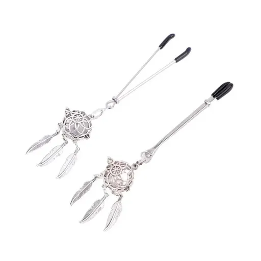 House Of Dasein Tlemeny Metal Feather Lantern Nipple Clamps Clips Bdsm Breast Bondage Restraint Toy - Narrow Silver