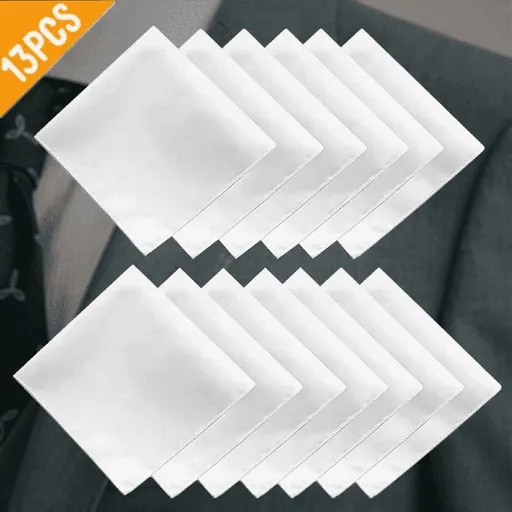 13 Pcs Cotton Handkerchief, White Handkerchiefs for Men, Men's Handkerchiefs, White Pocket Squares for Men, Large Mens Handkerchiefs, Suit Handkerchief (Soft Cotton Bulk)