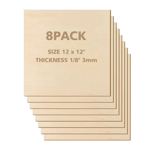 12 X 12 Inch - 3Mm Basswood Sheets Plywood Sheets, 8Pcs Square Unfinished Wood Board for DIY Crafts, Laser Cutting