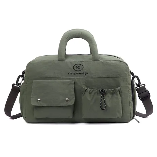 Dark Green Large Capacity Waterproof Travel Duffel Bag with Shoe Compartment & Padded Sponge Handles - Lightweight Muti Pockets Gym Crossbody Bag and Airplane Carry On Tote, 44 x 25 x 23CM