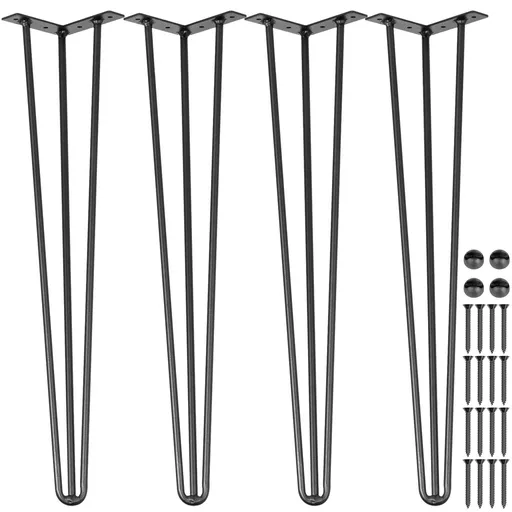 Hairpin Table Legs 24 inch Black Set of 4 Desk Legs Each 220lbs Capacity Hairpin Desk Legs 3 Rods for Bench Desk Dining End Table Chairs Carbon Steel DIY Table Legs Heavy Duty Furniture Legs