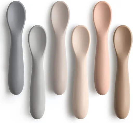 6 Pack Baby Spoons, Shorter Length for Self Feeding, First Stage Food Grade Silicone, 6+ Months, Training Dishwasher Safe & Boil-proof -