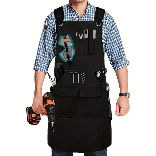 Waterproof Apron Utility Apron Work Apron Industrial Apron Tool Storage Apron - Black - Size regular